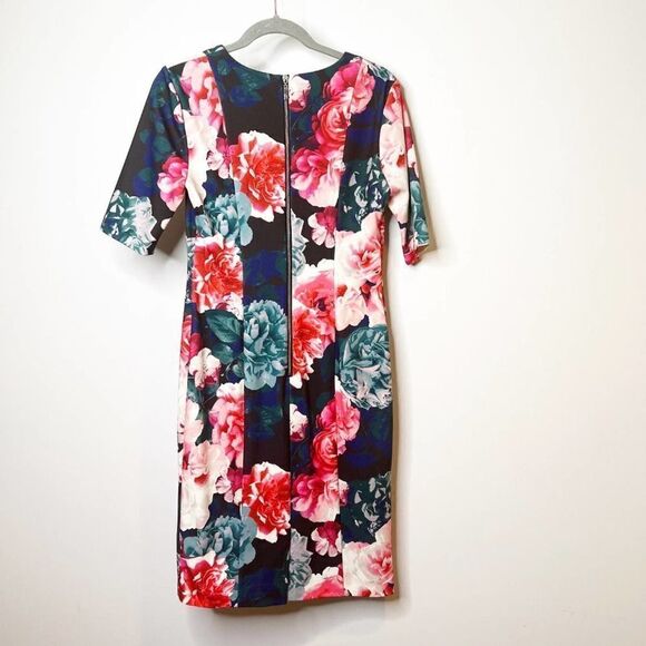 Eliza J Womens Multicolor Floral Short Sleeve V Neck Sheath Dress Size 8 - Picture 2 of 8